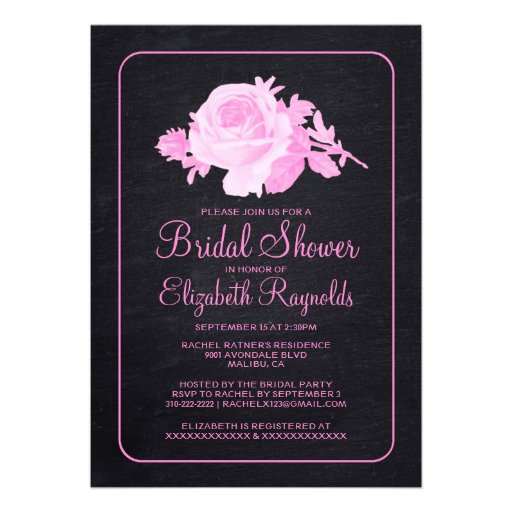 Pink Black Rustic Floral Bridal Shower Invitations
