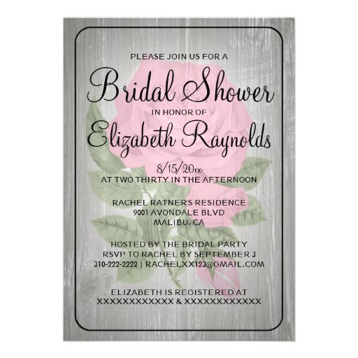 Pink Black Rustic Floral Bridal Shower Invitations