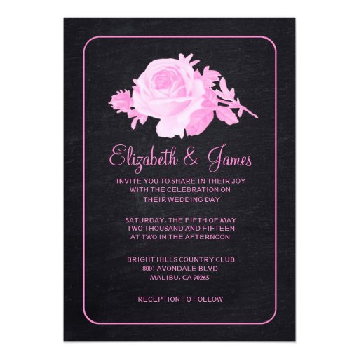 Pink Black Rustic Floral/Flower Wedding Invitation