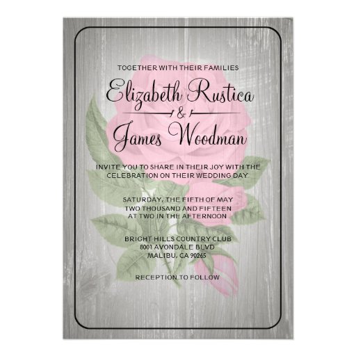 Pink & Black Rustic Floral Wedding Invitations