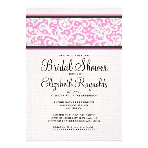 Pink Black Rustic Linen Bridal Shower Invitations