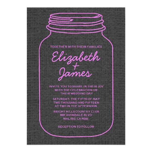 Pink & Black Rustic Mason Jar Wedding Invitations