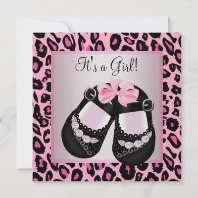 Monogrammed Baby Shoes on Pink Black Shoes Pink Leopard Baby Girl Shower Personalized Invite By