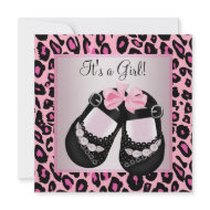 Pink Black Shoes Pink Leopard Baby Girl Shower invitation