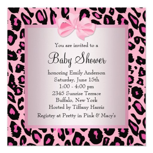 Pink Black Shoes Pink Leopard Baby Girl Shower Personalized Invite