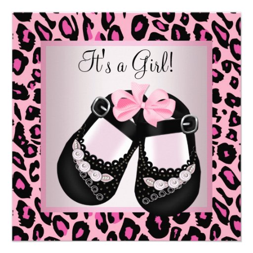 Pink Black Shoes Pink Leopard Baby Girl Shower Personalized Invite