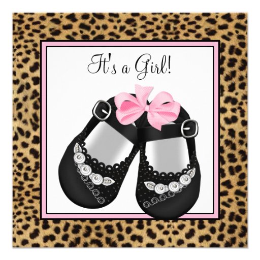 Pink Black Shoes Pink Leopard Baby Girl Shower Personalized Invite