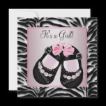 Pink Black Shoes Pink Zebra Baby Girl Shower Custom Invitation