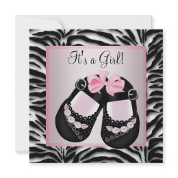Pink Black Shoes Pink Zebra Baby Girl Shower zazzle_invitation