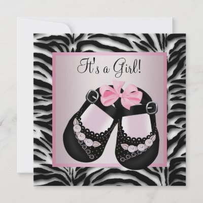 Pink Black Shoes Pink Zebra Baby Girl Shower Custom Invitation