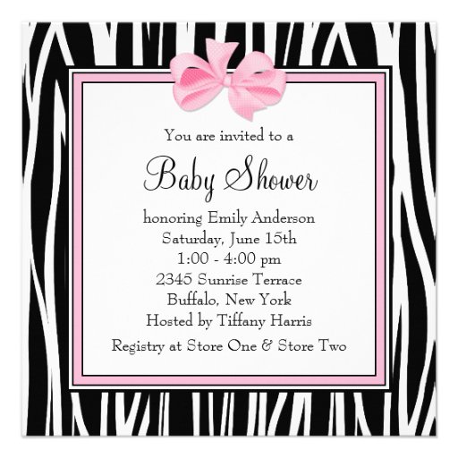 Pink Black Shoes Pink Zebra Baby Girl Shower Personalized Announcement