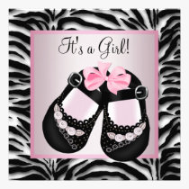 Pink Black Shoes Pink Zebra Baby Shower invitations