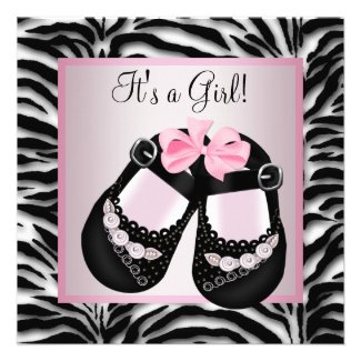 Pink Black Shoes Pink Zebra Baby Shower Custom Invitation