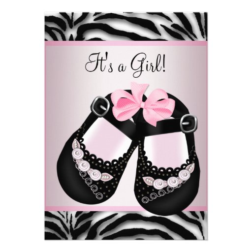 Pink Black Shoes Pink Zebra Baby Shower Personalized Announcement