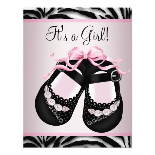 Pink Black Shoes Pink Zebra Baby Shower Custom Announcement