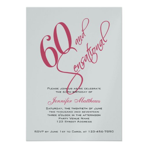 Pink Black Silver 60th Birthday Invitations