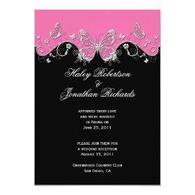 Pink Black Silver Butterflies Post Wedding 5x7 Paper Invitation Card