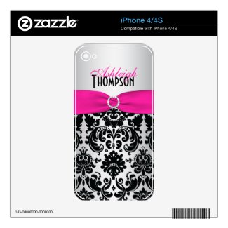 Pink Black Silver Damask iPhone4/4s Skin Decal For The Iphone 4s