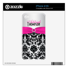 Pink Black Silver Damask iPhone4/4s Skin Decal For The iPhone 4S
