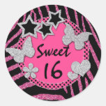Pink Black Silver FAUX Glitter Sweet 16 Sticker