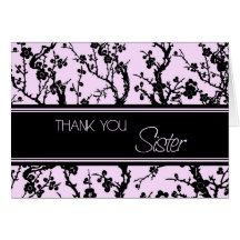 Pink Black Sister Maid of Honor Thank You Card