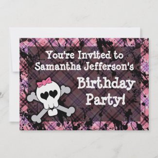 Pink/Black Skull Grunge Birthday Party Invitations zazzle_invitation