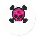 Pink & Black Skull Round Stickers