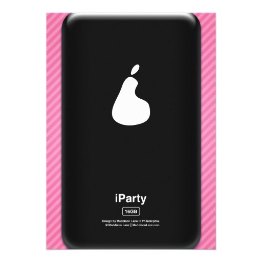 Pink/Black Smart Phone iParty Birthday Party Personalized Invitations