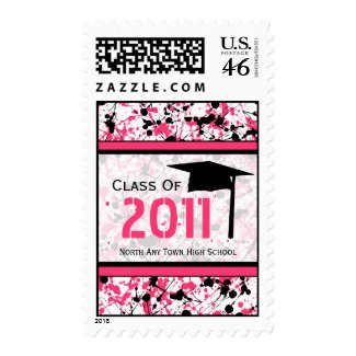 Pink & Black Splatter Graduation Postage Stamp stamp