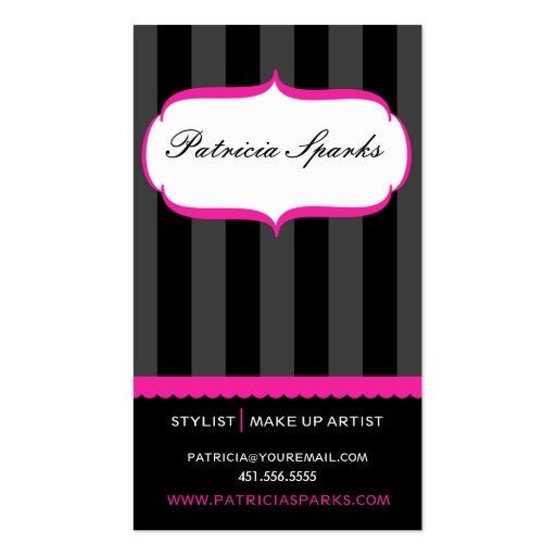 Pink & Black Stripes Parlour Business Card (front side)