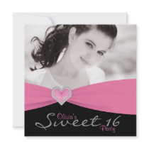 Pink Black Sweet 16 Birthday Party Personalized Invites