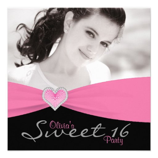 Pink Black Sweet 16 Birthday Party Personalized Invites