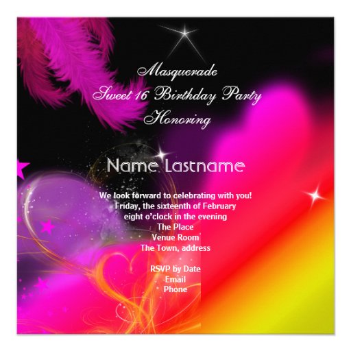 Pink Black Sweet 16 Masquerade Birthday Party Announcement