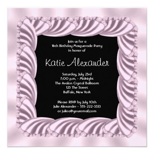 Pink Black Sweet 16 Masquerade Party Announcement