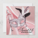 Pink Black Sweet 16 Masquerade Party zazzle_invitation