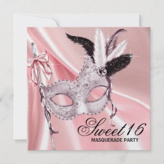 Pink Black Sweet 16 Masquerade Party invitation