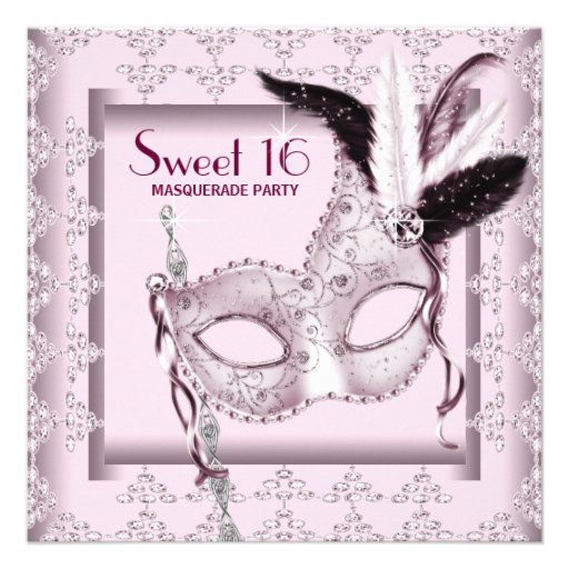 Pink Black Sweet 16 Masquerade Party Personalized Invites