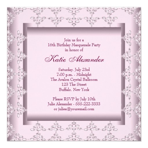 Pink Black Sweet 16 Masquerade Party Personalized Invites