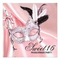 Pink Black Sweet 16 Masquerade Party Custom Invitations