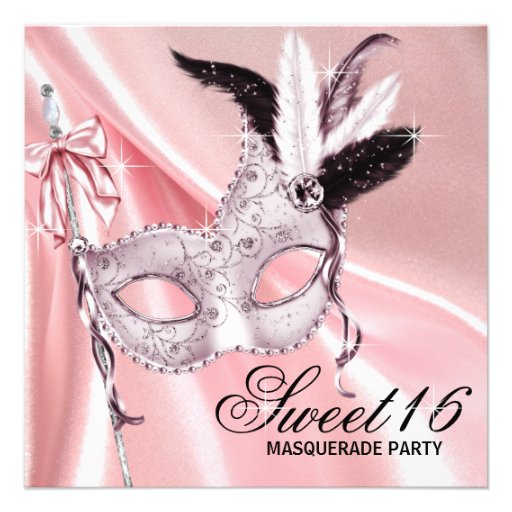 Pink Black Sweet 16 Masquerade Party 5 25x5 25 Square Paper Invitation