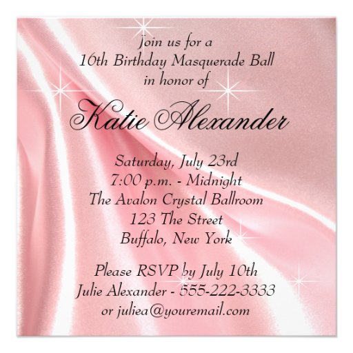 Pink Black Sweet 16 Masquerade Party Custom Invitations