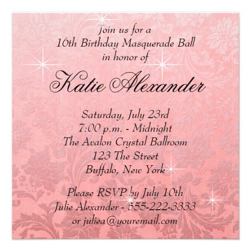 Pink Black Sweet 16 Masquerade Party Invitations