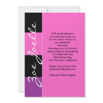 Pink Black Sweet 16 Sixteen Bat Mitzvah Custom Invite
