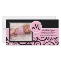 Pink & Black Swirl Baby Girl Birth photo cards
