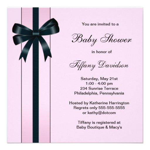 Pink Black Swirl Baby Girl Shower Personalized Invitation