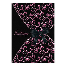 Pink Black Swirls Party Invitation Template