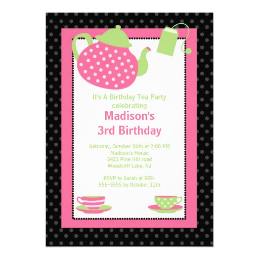 Pink & Black Tea Party Birthday Party Invitation
