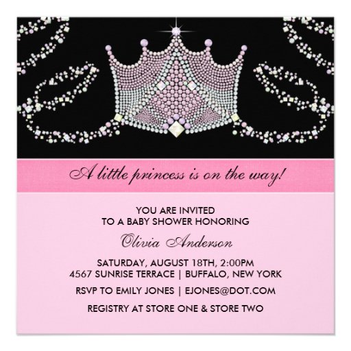 Pink Black Tiara Baby Girl Princess Baby Shower Personalized Invitation