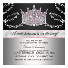 Pink Black Tiara Baby Girl Princess Baby Shower Custom Invites