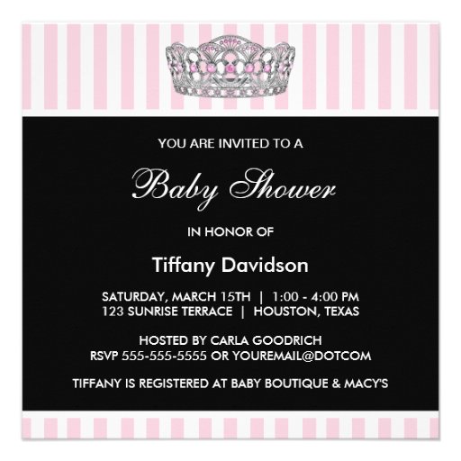 Pink Black Tiara Princess Baby Shower Personalized Announcement